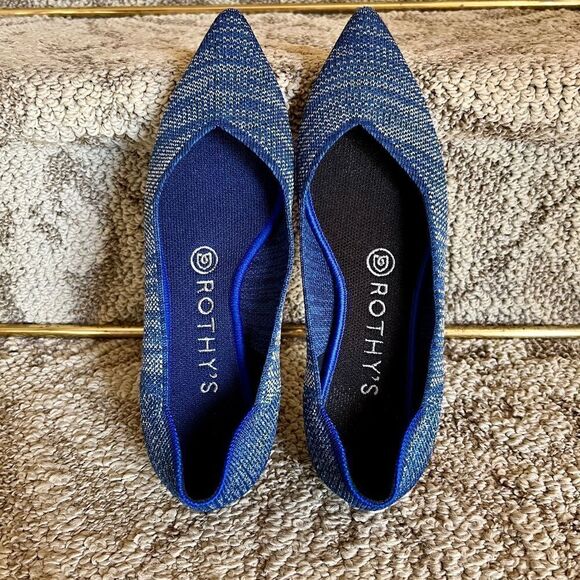 EEUC Women's Rothy's The Point Birdseye Blue Ballet Flats Shoes Size 7 - Picture 2 of 6